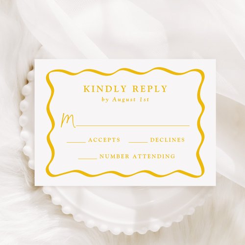 Modern Yellow Wavy Frame Wedding RSVP Card