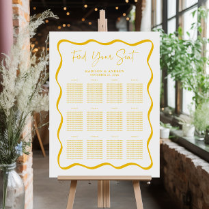 Modern Yellow Wavy Frame Wedding Seating Chart Foam Board