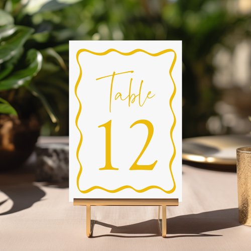 Modern Yellow Wavy Frame Wedding Table Number