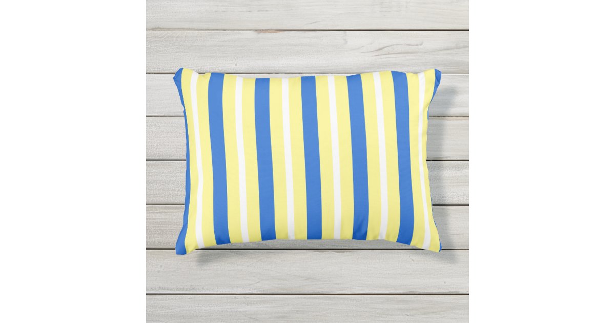 Modern Yellow White and Blue Bold Striped Outdoor Pillow Zazzle