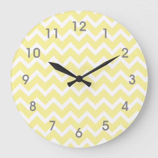 Modern Yellow White Chevron Clock - gray numbers (Front)