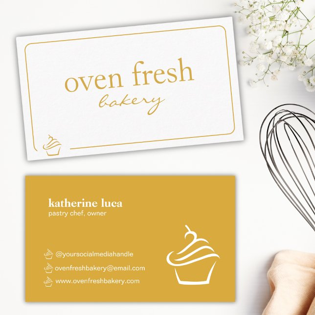 Modern Yellow White Cupcake Bakery  Business Card (Creator Uploaded)
