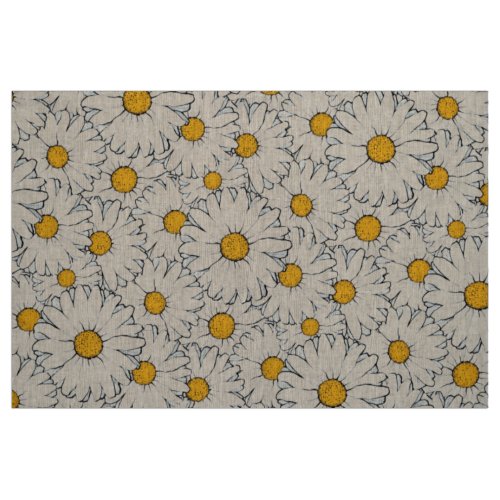 Modern Yellow White Daisy Floral Pattern Fabric