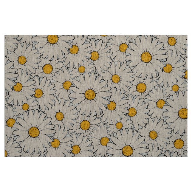 Modern Yellow White Daisy Floral Pattern Fabric (Fat Quarter)