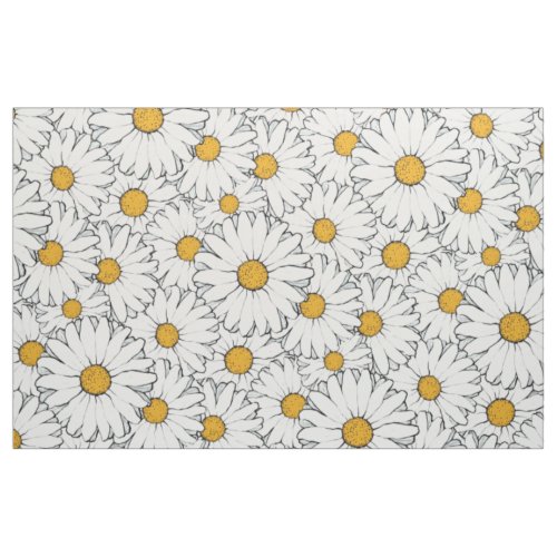 Modern Yellow White Daisy Floral Pattern Fabric