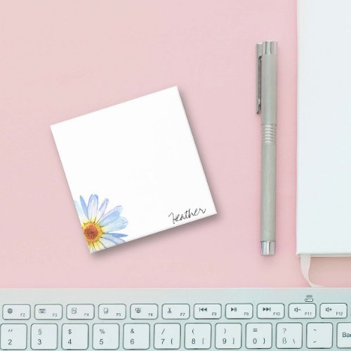 Modern Yellow White Daisy Watercolor Personalize P Post_it Notes