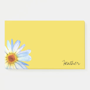 Modern Yellow White Daisy Watercolor Personalize Post-it Notes