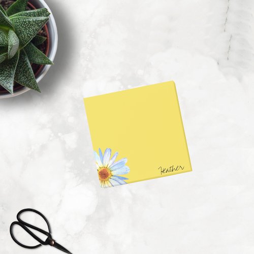 Modern Yellow White Daisy Watercolor Personalize Post_it Notes