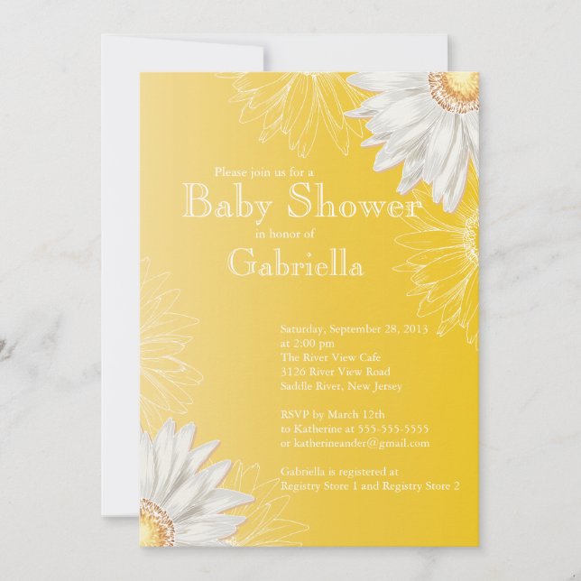 Modern Yellow & White Gerbera Daisy Baby Shower Invitation (Front)