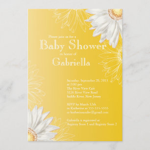 Modern Yellow & White Gerbera Daisy Baby Shower Invitation
