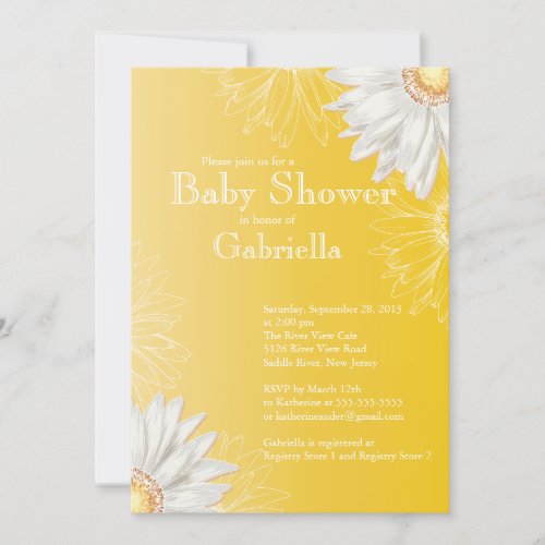 Modern Yellow &amp; White Gerbera Daisy Baby Shower Personalized Invitation