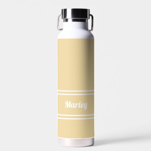 Modern Yellow  White Minimal Stylish Classic Name Water Bottle