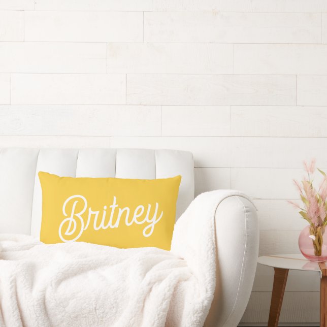 Modern Yellow White Monogram and Name  Lumbar Pillow (Couch)