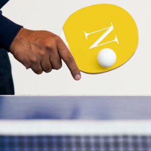 Modern yellow &white monogram initial ping pong paddle