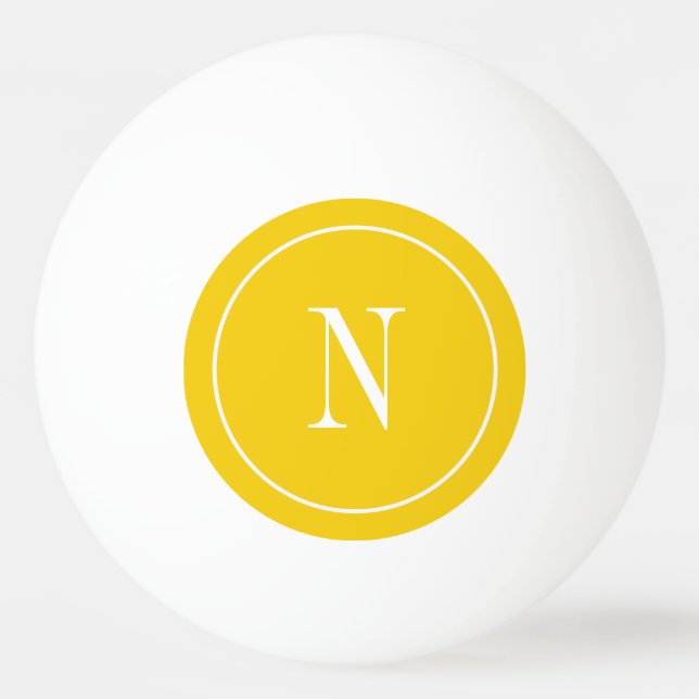 Modern yellow &white monogram ping pong ball (Back)