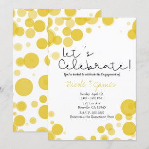 Modern Yellow White Polka Dot Bubbles Celebrate Invitation