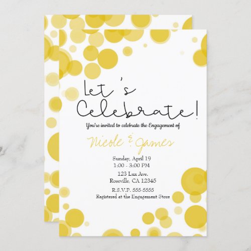 Modern Yellow White Polka Dot Bubbles Celebrate Invitation