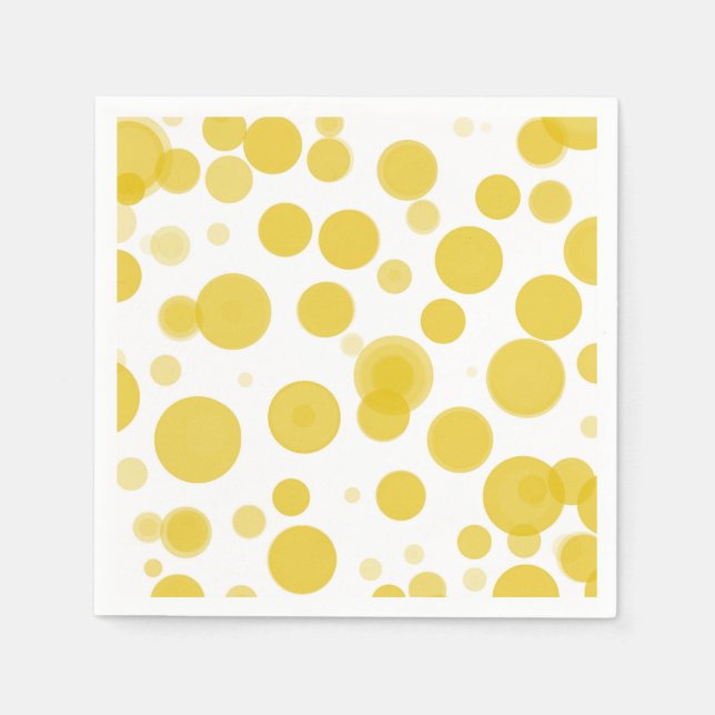 Modern Yellow White Polka Dot Bubbles Party Napkins (Front)