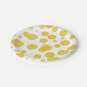 Modern Yellow & White Polka Dot Bubbles Party Paper Plates