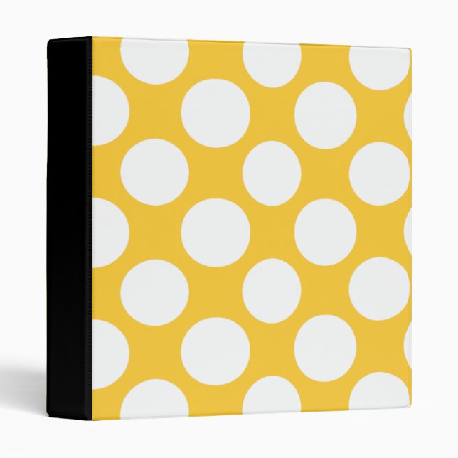 Modern Yellow White Polka Dots Pattern 3 Ring Binder (Front/Spine)