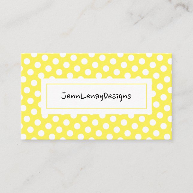 Modern Yellow White Polka Dots Pattern Chic Business Card (Front)