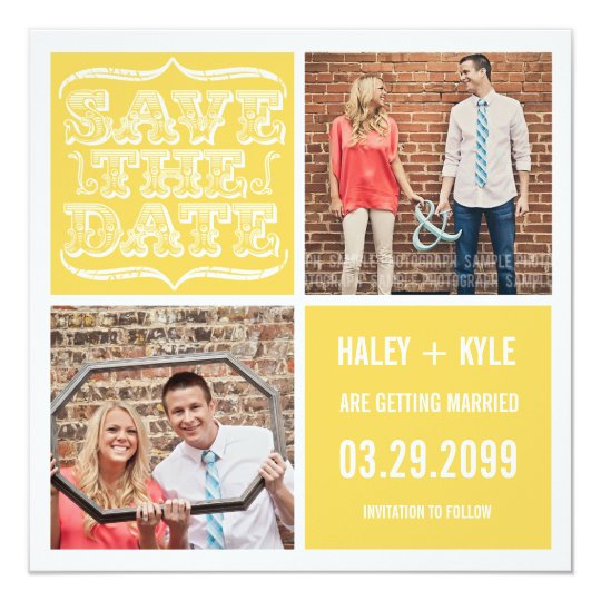Modern Yellow & White Save the Date Photo Cards