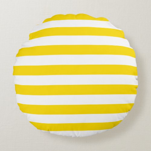 Modern Yellow White Striped Brushed Polyester Round Pillow