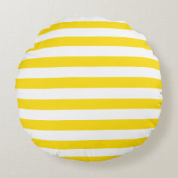 Modern Yellow White Striped Cute Template Cotton Round Pillow