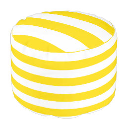 Modern Yellow White Striped Template Round Indoor Pouf