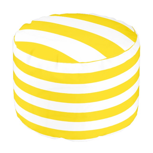 Modern Yellow White Striped Template Round Indoor Pouf (Angled Front)