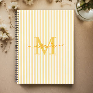 Modern Yellow & White Stripes Monogram Name Notebook