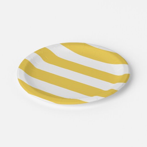 Modern Yellow White Stripes Pattern Paper Plates