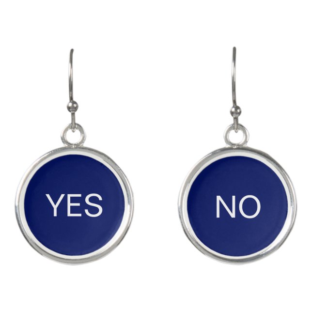 Modern Yes & No Calligraphy on Navy Blue Earrings (Front)