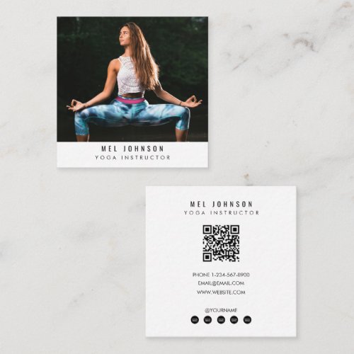 Modern Yoga Fitness Instructor QR Code Square Business Card