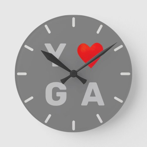 Modern Yoga Heart on Grey Round Clock