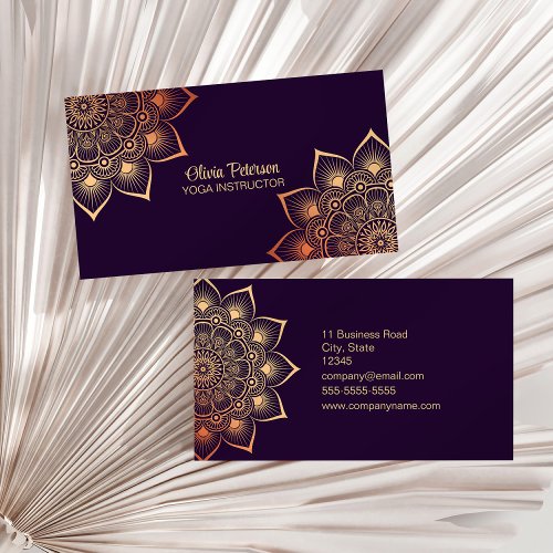 Modern Yoga Instructor Dark Purple Mandala Business Card