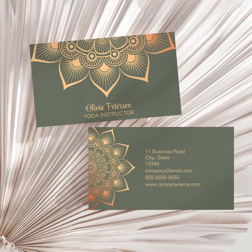 Modern Yoga Instructor Sage Green Mandala Business Card