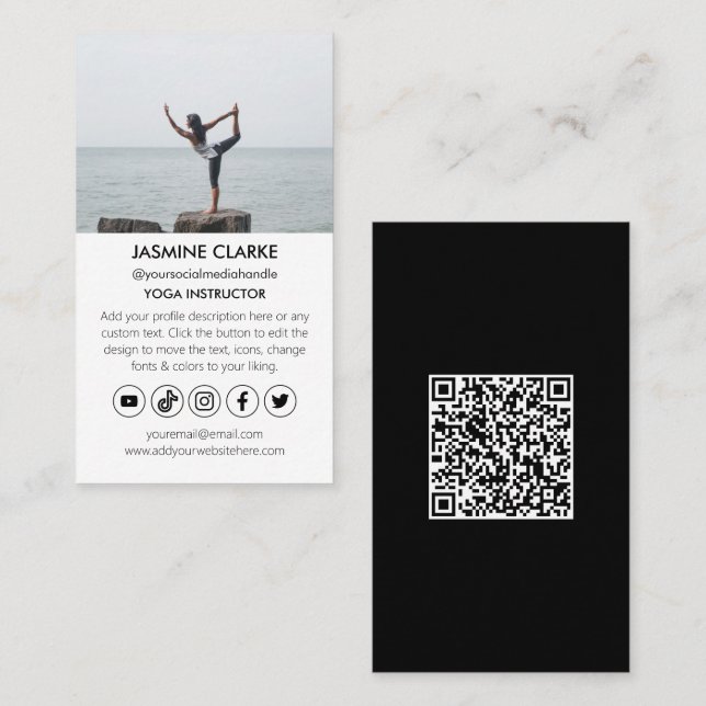 Modern Yoga Instructor Studio Social Media Icons Business Card (Front/Back)