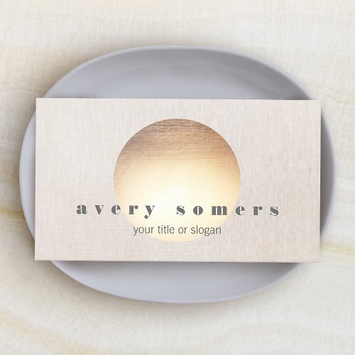 Spa and Salon Gold Circle Peach Linen Look Business Cards