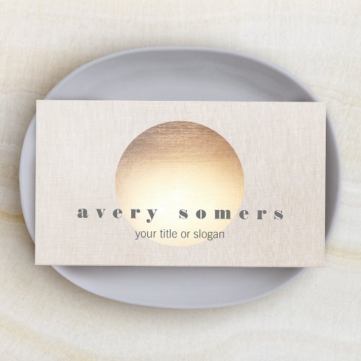 Customizable Spa and Salon Gold Circle Peach Linen Look Business Cards