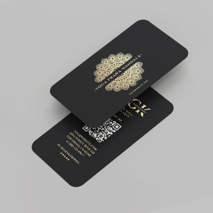 Modern Yoga Meditation Monogram Black Gold Mandala Business Card