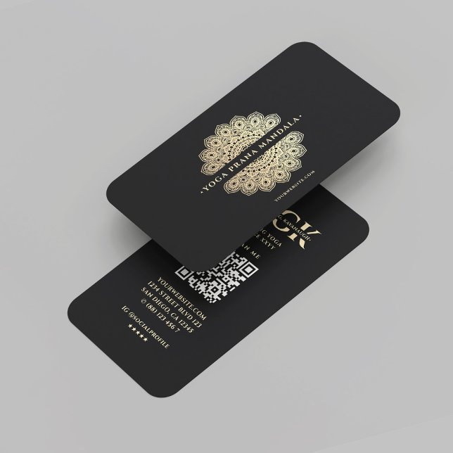 Modern Yoga Meditation Monogram Black Gold Mandala Business Card (Modern Yoga Meditation Monogram Black Gold Mandala Business Card
)