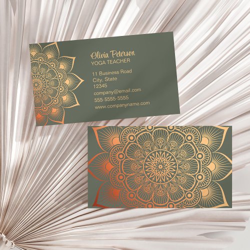 Modern Yoga Teacher Sage Green Mandala Business Card