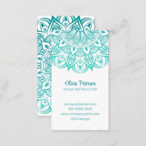 Modern Yoga Teacher Turquoise Mandala Business Card