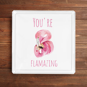 Modern You Are Flamazing Beauty Pink Flamingo Acrylic Tray