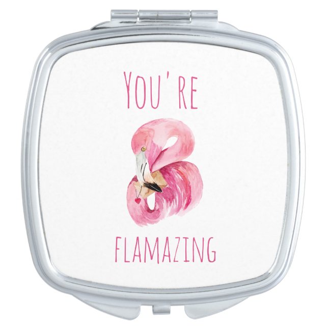 Modern You Are Flamazing Beauty Pink Flamingo Compact Mirror (Front)