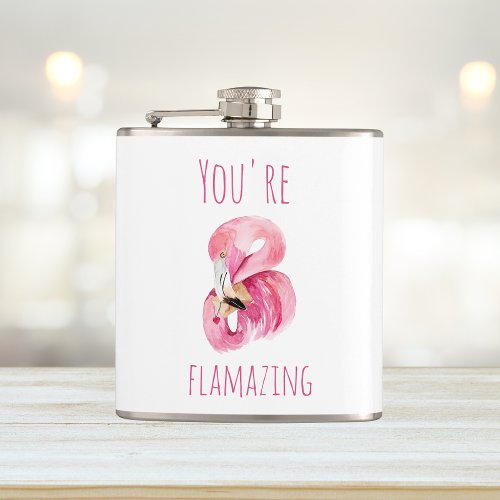 Modern You Are Flamazing Beauty Pink Flamingo Flask