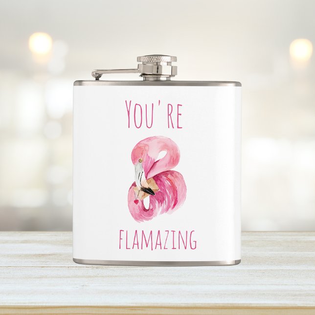 Modern You Are Flamazing Beauty Pink Flamingo Flask (Creator Uploaded)