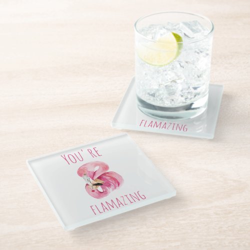 Modern You Are Flamazing Beauty Pink Flamingo Glass Coaster