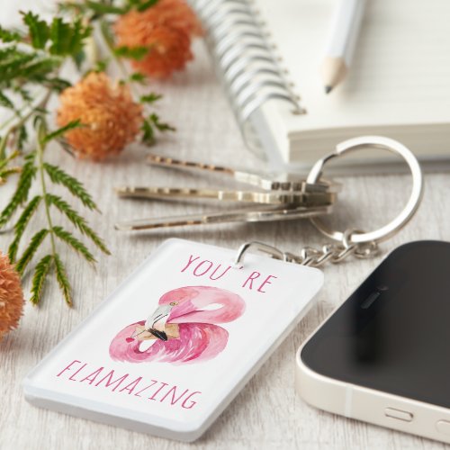 Modern You Are Flamazing Beauty Pink Flamingo Keychain